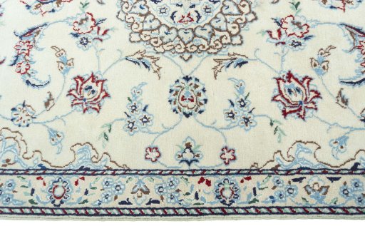 Full view of 2000s Nain rug from Iran / Persia, 136 × 91 cm in Beige tones