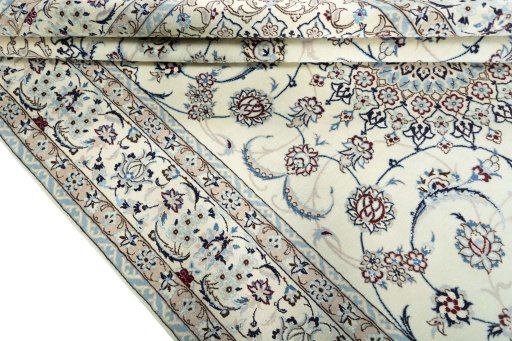 Close-up detail of New Nain rug from Iran / Persia showing Wool weave