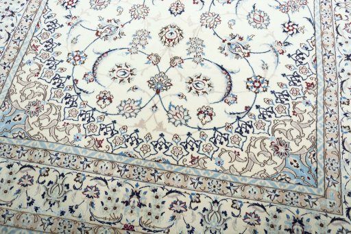 Close-up detail of New Nain rug from Iran / Persia showing Wool weave