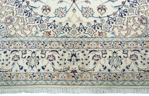 Full view of New Nain rug from Iran / Persia, 307 × 203 cm in Beige tones