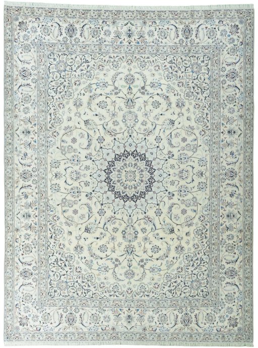 Full view of New Nain rug from Iran / Persia, 400 × 302 cm in Beige tones