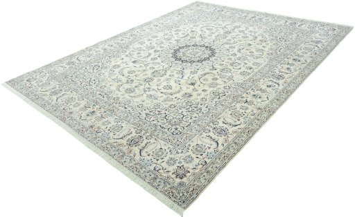 Corner detail of New Nain rug showing border pattern and Wool pile