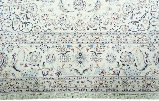 Full view of New Nain rug from Iran / Persia, 400 × 302 cm in Beige tones