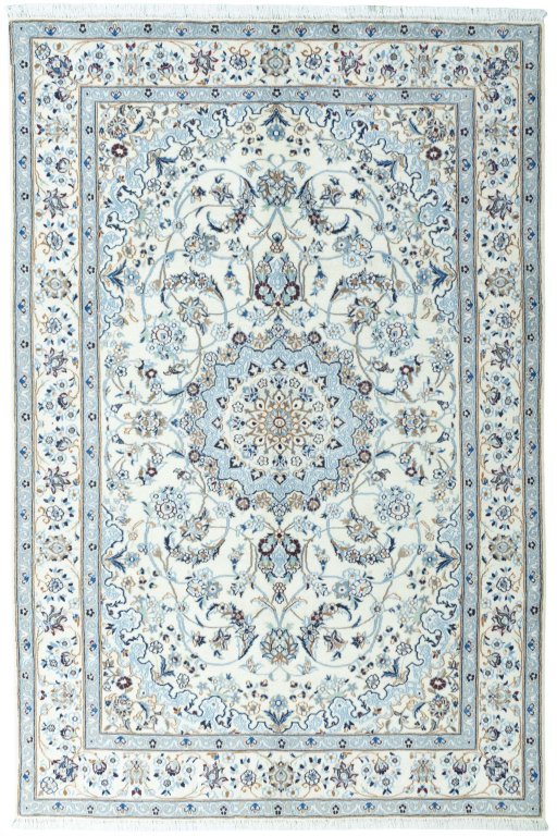 Full view of 2000s Nain rug from Iran / Persia, 298 × 199 cm in Beige tones