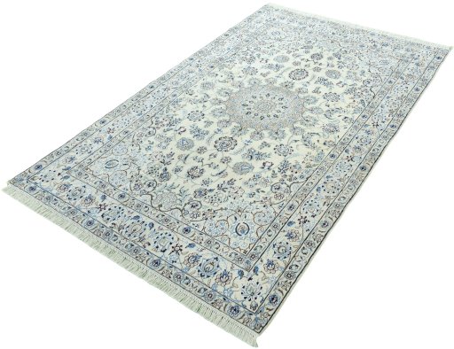 Corner detail of 2000s Nain rug showing border pattern and Wool pile