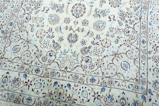 Close-up detail of 2000s Nain rug from Iran / Persia showing Wool weave