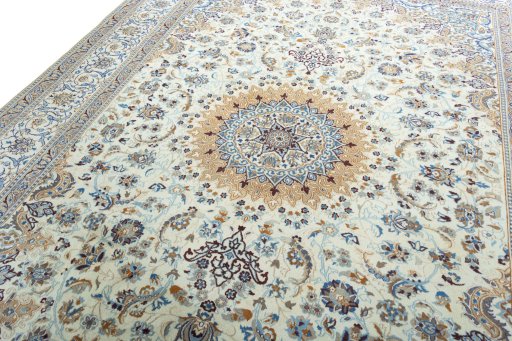 Backside of handmade 2000s Nain rug showing knot structure and weave density