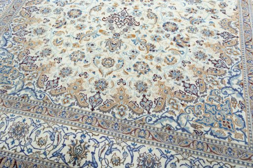 Close-up detail of 2000s Nain rug from Iran / Persia showing Wool weave