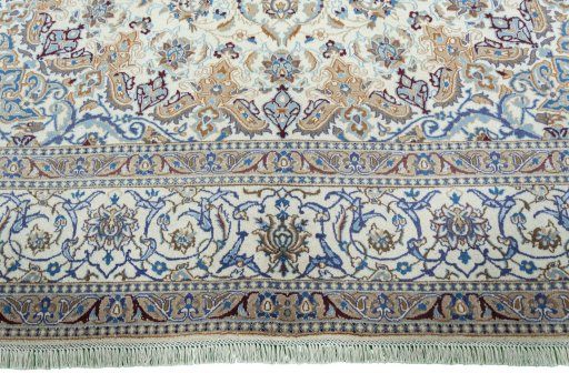 Full view of 2000s Nain rug from Iran / Persia, 390 × 293 cm in Beige tones