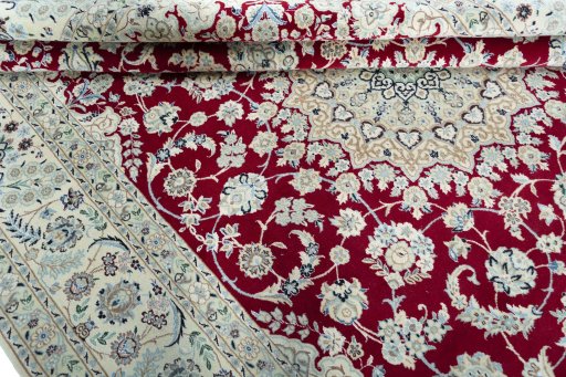 Close-up detail of New Nain rug from Iran / Persia showing Wool weave