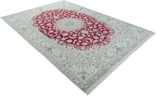 Close-up detail of New Nain rug from Iran / Persia showing Wool weave