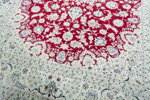 Close-up detail of New Nain rug from Iran / Persia showing Wool weave
