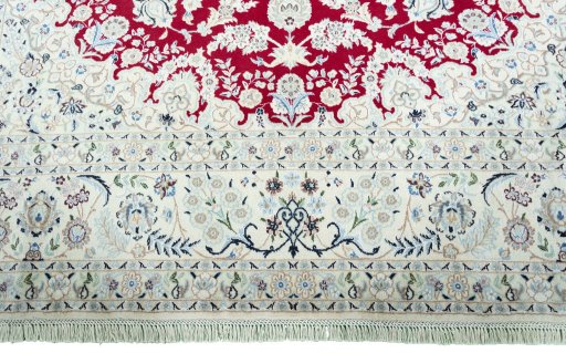 Full view of New Nain rug from Iran / Persia, 347 × 244 cm in Red tones