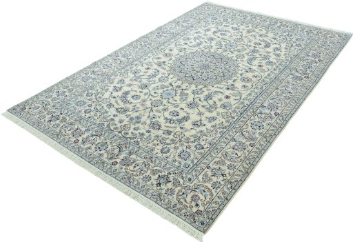 Corner detail of 2000s Nain rug showing border pattern and Wool pile