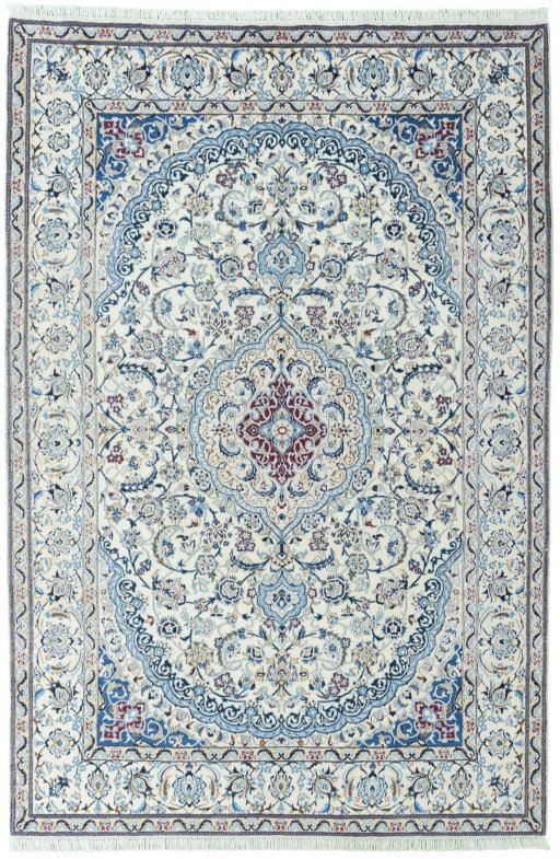 Full view of 2000s Nain rug from Iran / Persia, 298 × 200 cm in Beige tones
