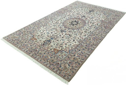 Corner detail of 2000s Nain rug showing border pattern and Wool pile