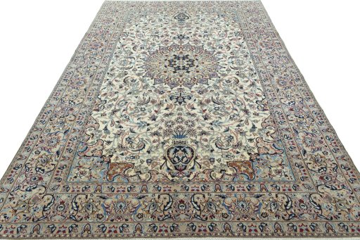 Surface texture of 2000s Nain rug with natural Wool and intricate pattern
