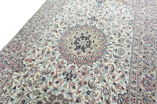 Backside of handmade 2000s Nain rug showing knot structure and weave density