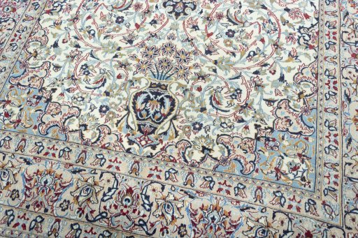 Close-up detail of 2000s Nain rug from Iran / Persia showing Wool weave