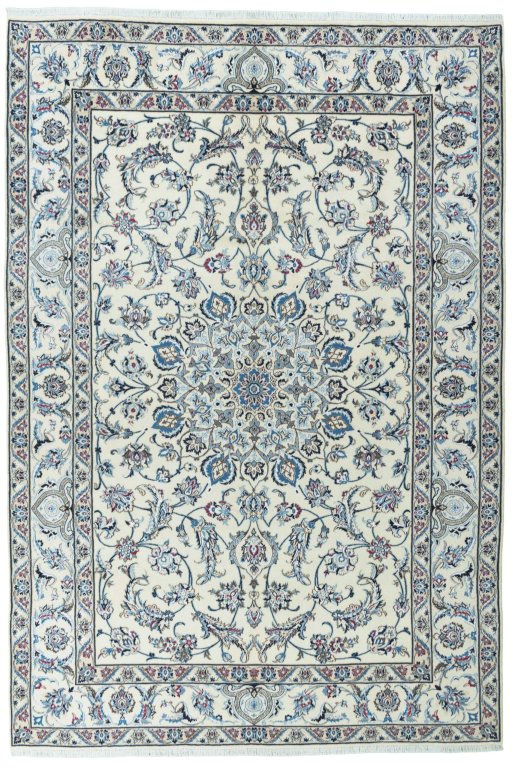 Full view of 2000s Nain rug from Iran / Persia, 299 × 203 cm in Beige tones