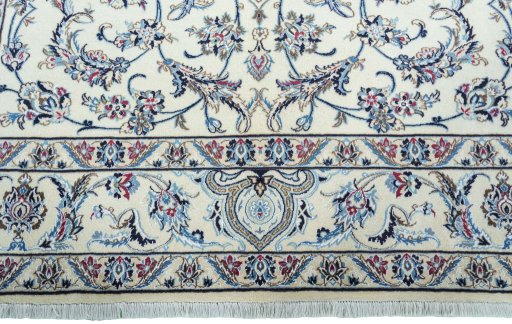 Full view of 2000s Nain rug from Iran / Persia, 299 × 203 cm in Beige tones