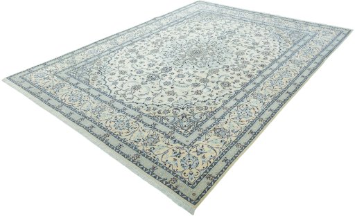 Corner detail of 2000s Nain rug showing border pattern and Wool pile
