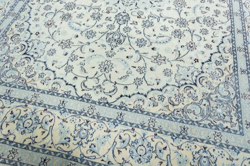 Close-up detail of 2000s Nain rug from Iran / Persia showing Wool weave