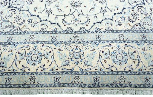 Full view of 2000s Nain rug from Iran / Persia, 395 × 291 cm in Beige tones