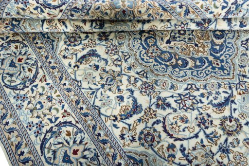Close-up detail of 2000s Nain rug from Iran / Persia showing Wool weave