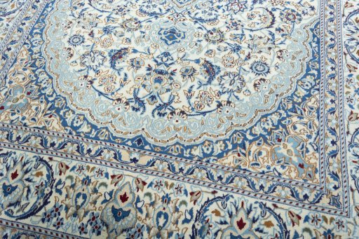Close-up detail of 2000s Nain rug from Iran / Persia showing Wool weave