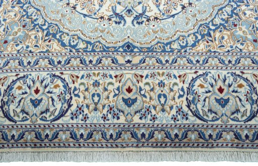 Full view of 2000s Nain rug from Iran / Persia, 336 × 241 cm in Beige tones