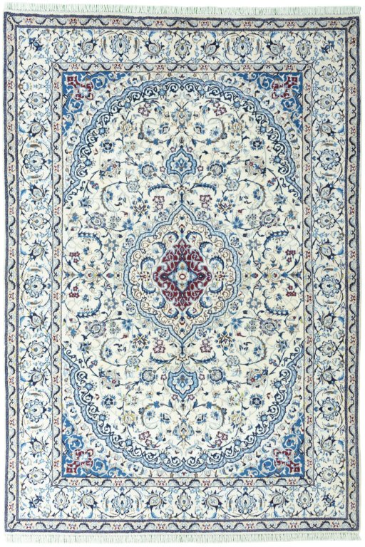 Full view of 2000s Nain rug from Iran / Persia, 295 × 203 cm in Beige tones
