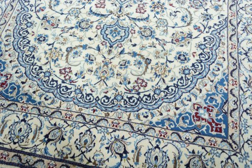 Close-up detail of 2000s Nain rug from Iran / Persia showing Wool weave