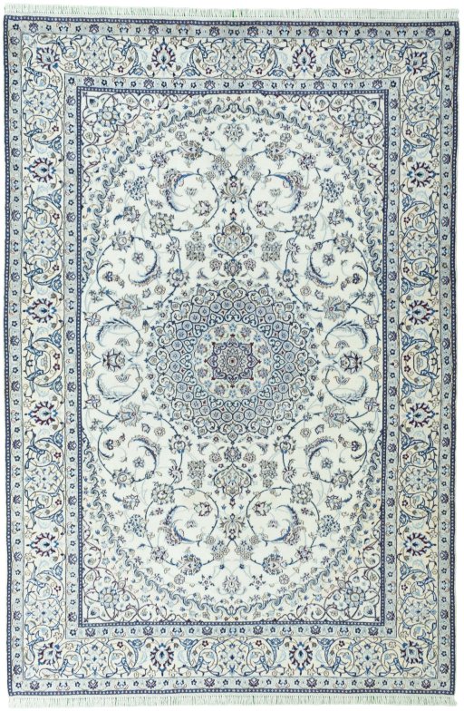 Full view of 2000s Nain rug from Iran / Persia, 304 × 205 cm in Beige tones