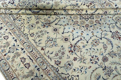 Close-up detail of 2000s Nain rug from Iran / Persia showing Wool weave