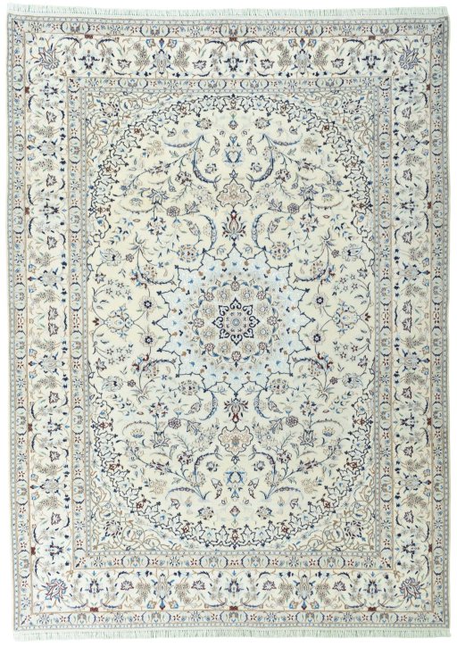 Full view of 2000s Nain rug from Iran / Persia, 341 × 248 cm in Beige tones