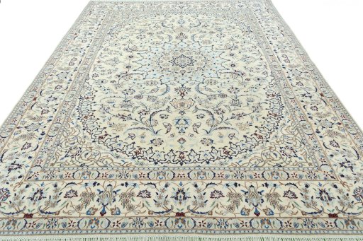 Surface texture of 2000s Nain rug with natural Wool and intricate pattern