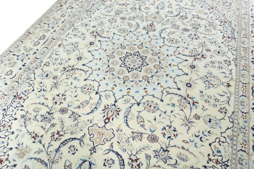 Backside of handmade 2000s Nain rug showing knot structure and weave density