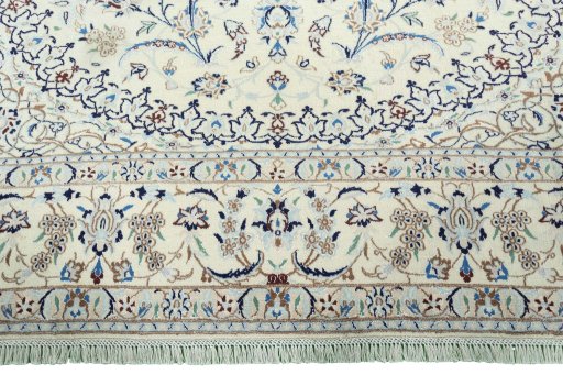 Full view of 2000s Nain rug from Iran / Persia, 341 × 248 cm in Beige tones
