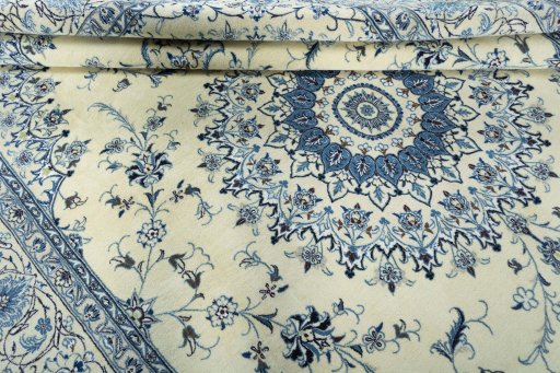 Close-up detail of New Nain rug from Iran / Persia showing Wool weave