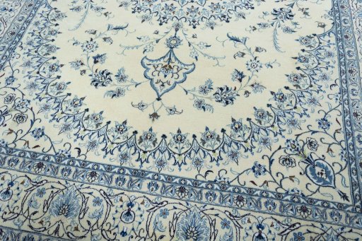 Close-up detail of New Nain rug from Iran / Persia showing Wool weave