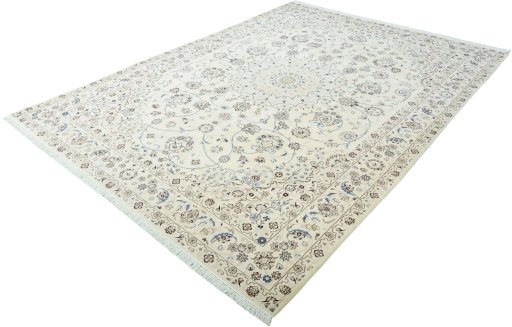 Corner detail of New Nain rug showing border pattern and Wool pile