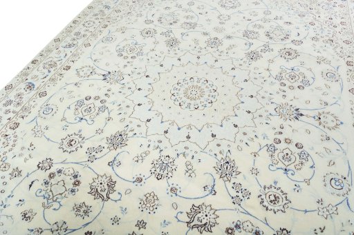 Backside of handmade New Nain rug showing knot structure and weave density