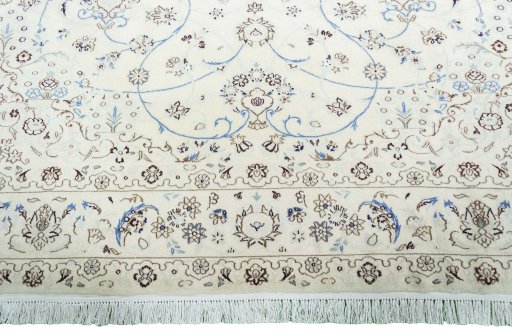 Full view of New Nain rug from Iran / Persia, 355 × 257 cm in Beige tones