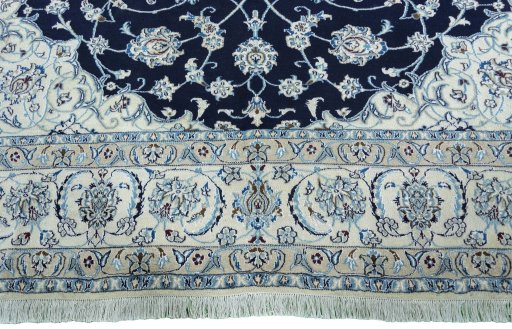 Full view of New Nain rug from Iran / Persia, 337 × 248 cm in Blue tones