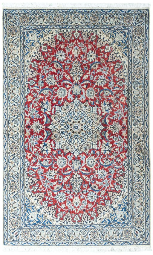 Full view of New Nain rug from Iran / Persia, 208 × 127 cm in Red tones