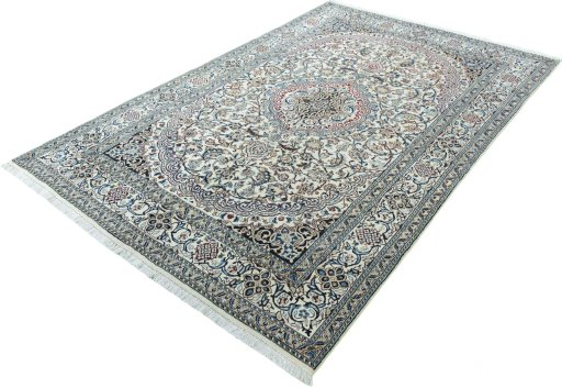 Corner detail of 2000s Nain rug showing border pattern and Wool pile
