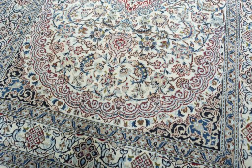 Close-up detail of 2000s Nain rug from Iran / Persia showing Wool weave