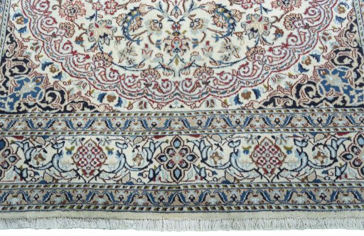 Full view of 2000s Nain rug from Iran / Persia, 289 × 191 cm in Beige tones