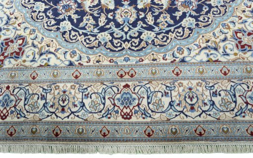 Full view of 2000s Nain rug from Iran / Persia, 337 × 242 cm in Blue tones